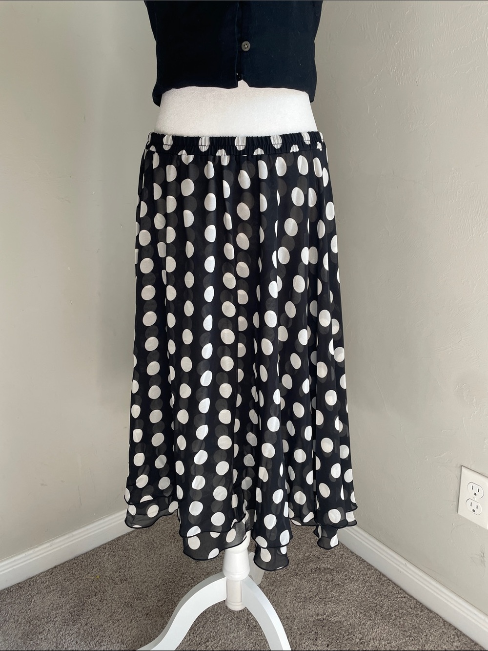 Vintage Black and White Polka Dot Midi Skirt